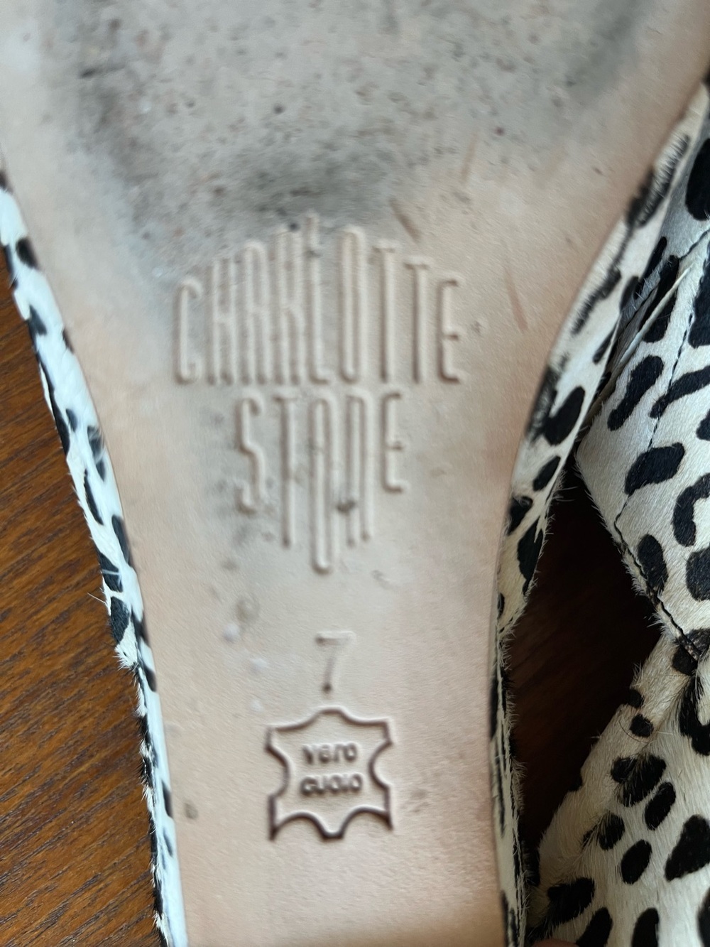 Charlotte Stone “Snow Leopard” Calf Hair Mules/ Flats • Size 7 • Vero Cuoio - Picture 8 of 8